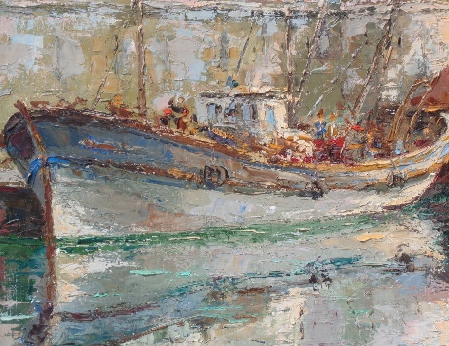 France Louis Rovira Original Oil Painting P20 Port Scene Harbor Boats Signed - 5