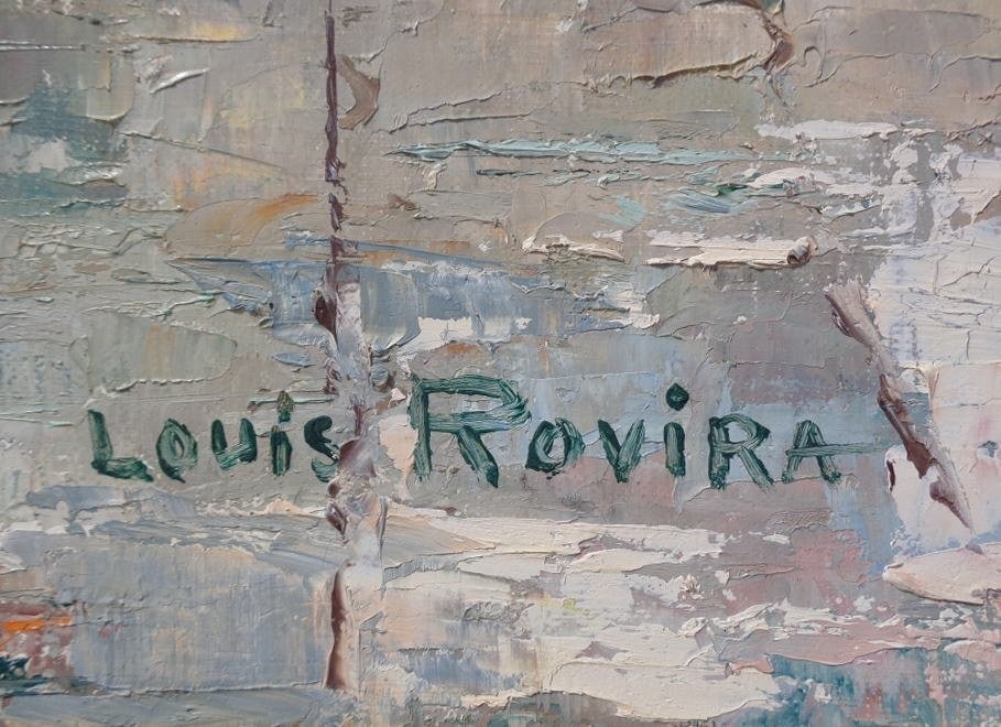 France Louis Rovira Original Oil Painting P20 Port Scene Harbor Boats Signed - 6