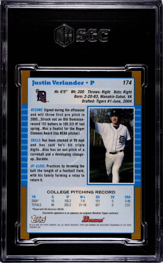 SGC Justin Verlander 2005 Bowman #174 Gold 8.5 - 2