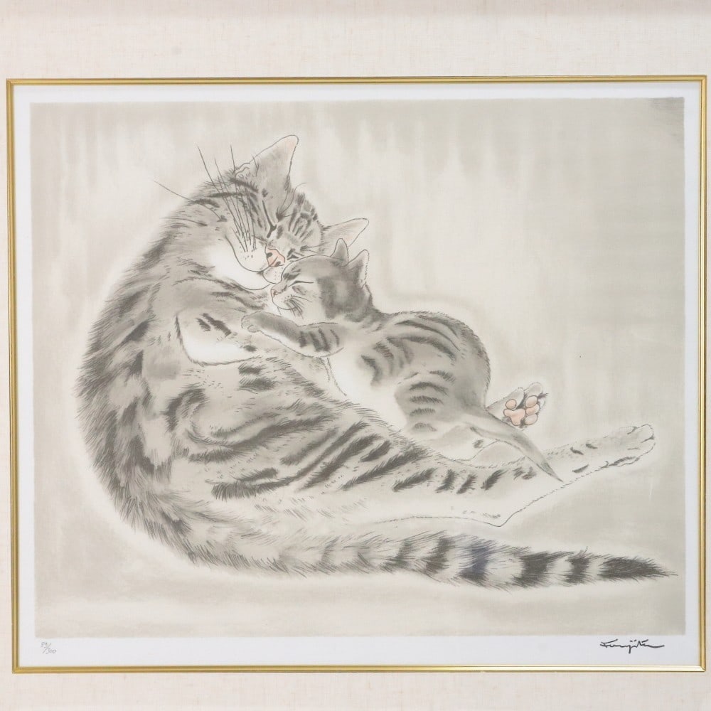 Framed Tsuguharu Foujita Mother & Child Cat Original Lithograph 89/ 300 COA - 2