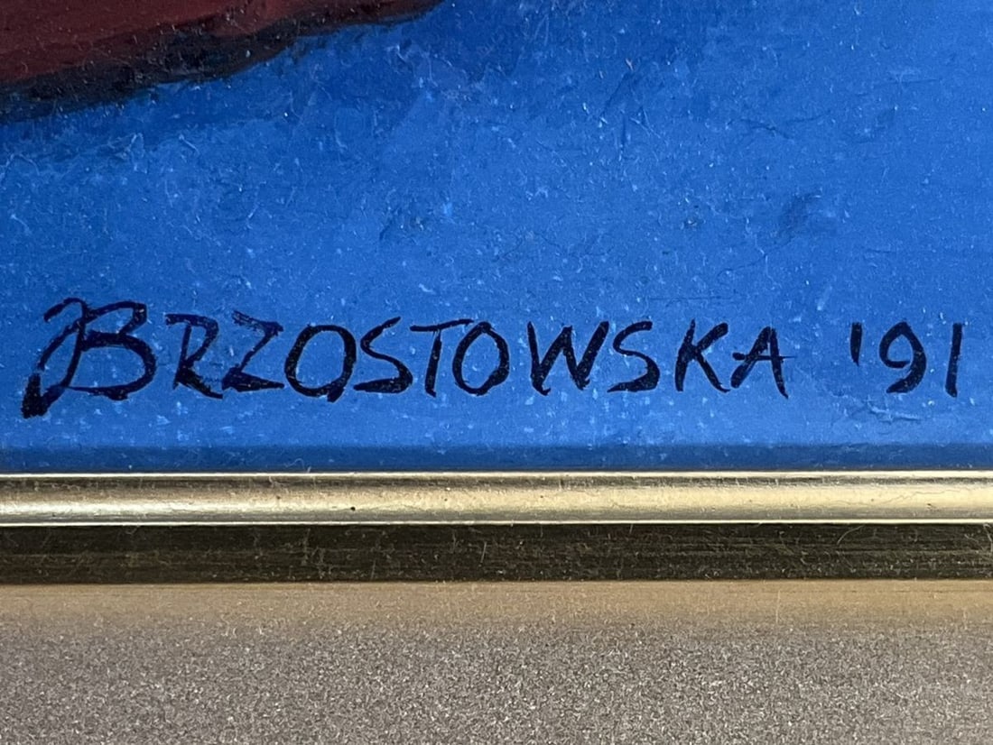 Europe BRZOSTOWSKA 1991 Original Oil Painting Still Life Flowers Vase Eastern - 5