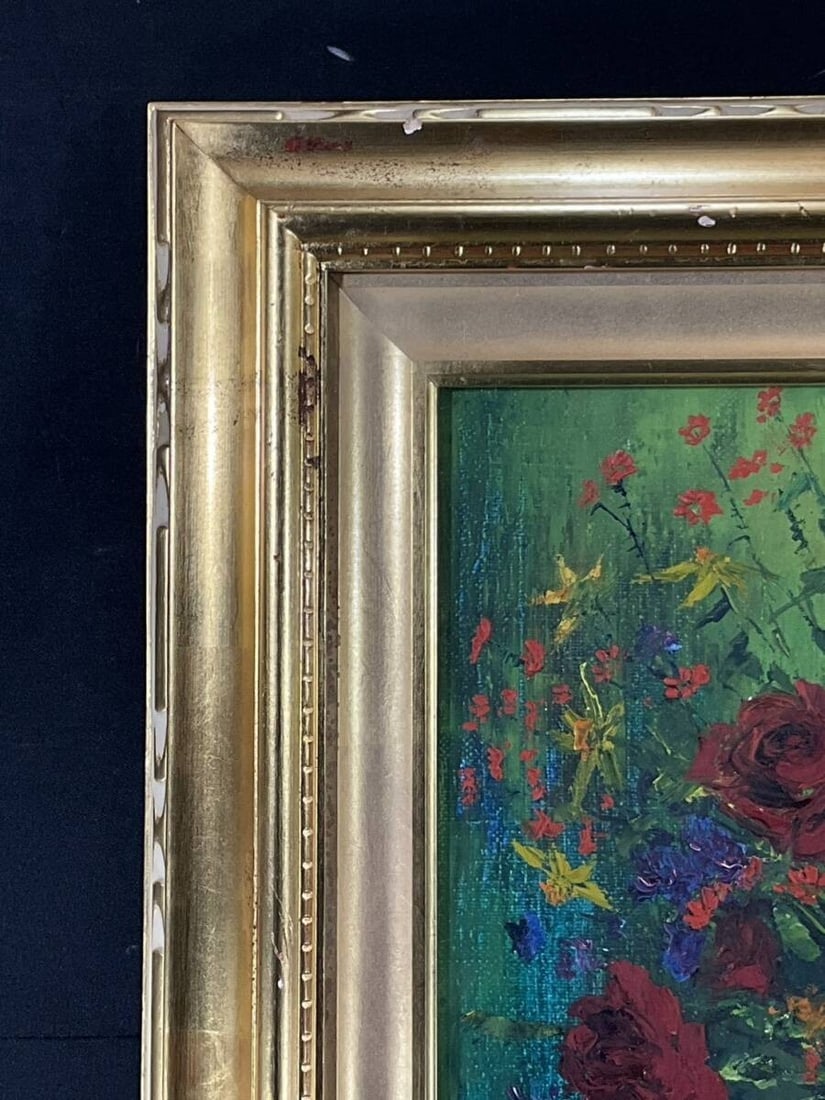 Europe BRZOSTOWSKA 1991 Original Oil Painting Still Life Flowers Vase Eastern - 6