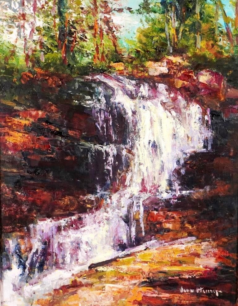 Impressionist Jean Henry 'Waterfall' Original Oil Painting Signed Framed Modern - 2
