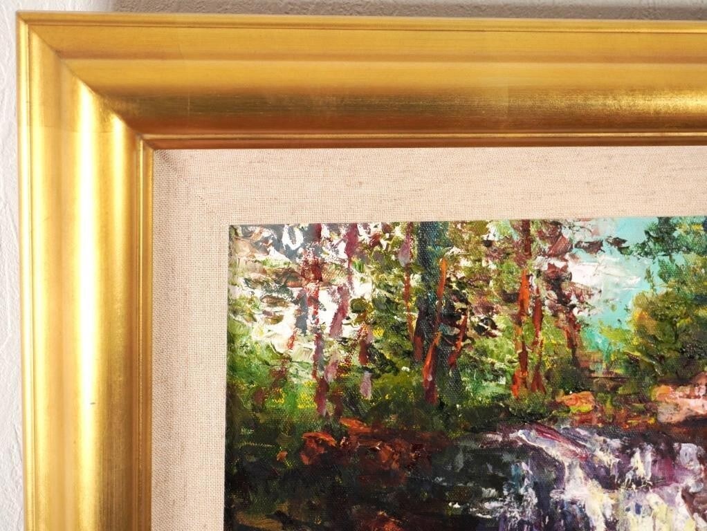 Impressionist Jean Henry 'Waterfall' Original Oil Painting Signed Framed Modern - 5