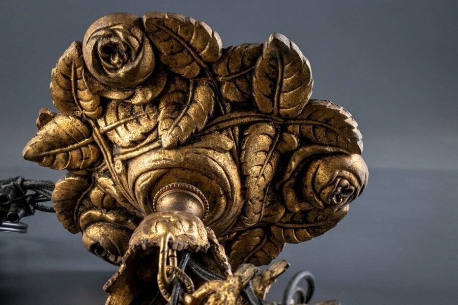 Deco MULLER FRERES Signed Chandelier Gilt Bronze & Art Glass French Art - 6