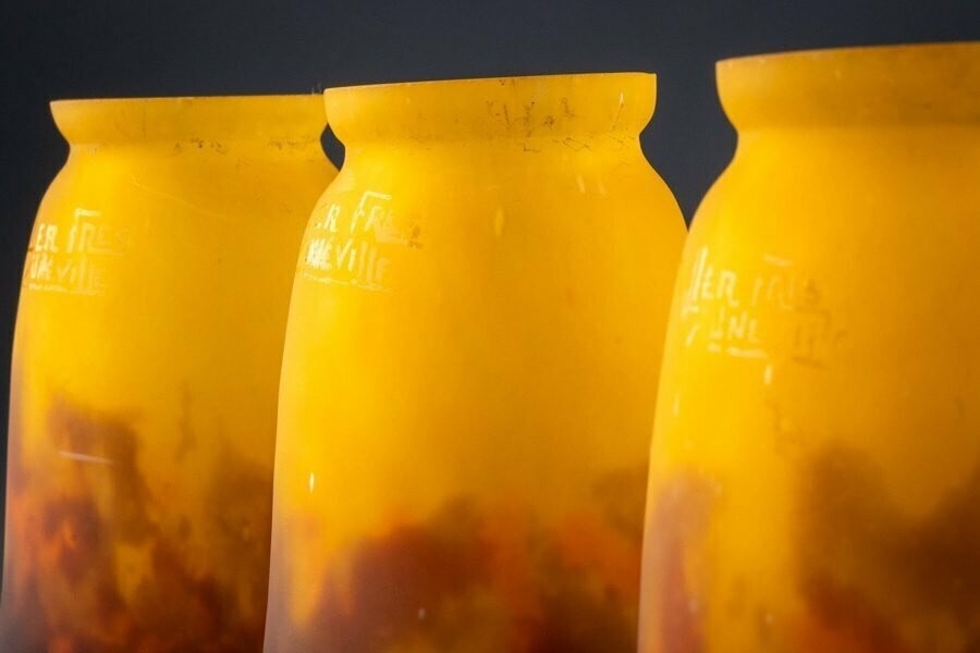 Deco MULLER FRERES Signed Chandelier Gilt Bronze & Art Glass French Art - 8