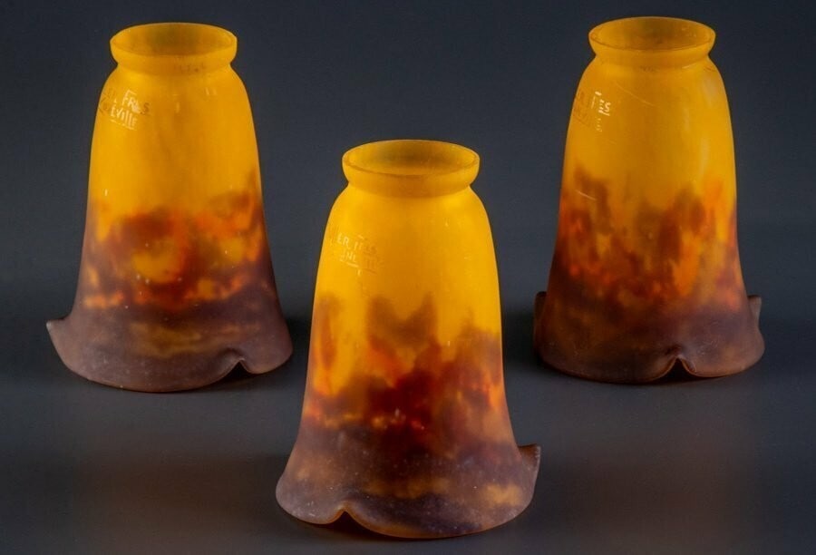 Deco MULLER FRERES Signed Chandelier Gilt Bronze & Art Glass French Art - 9