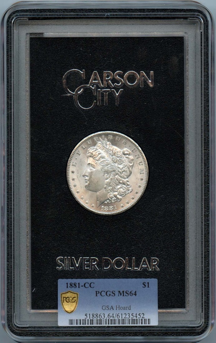 MS64 1881-CC Morgan Dollar GSA HOARD S$1 PCGS: MS64 1881-CC Morgan Dollar GSA HOARD S$1 PCGS This listing features MS64 1881-CC Morgan Dollar GSA HOARD S$1 PCGS. Item specifics are provided below. Item Specifics: Certification: PCGS