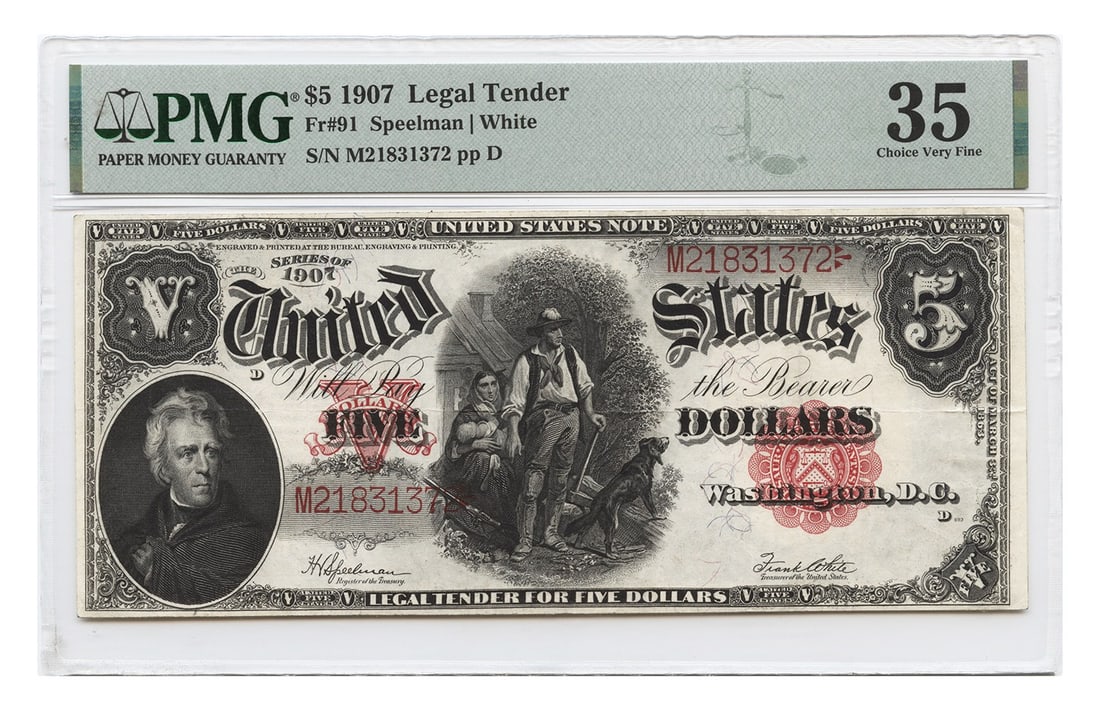 Large Size - FR. 91 1907 $5 Legal Tender PMG Choice VF35 (1 of 2)