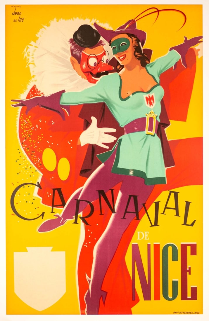 Lithograph Carnaval De Nice By Jean Luc 1950 On Linen French - 2