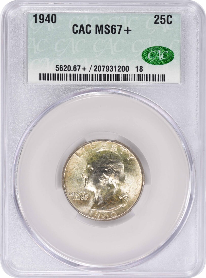 CACG 1940 Washington Silver Quarter MS67+: CACG 1940 Washington Silver Quarter MS67+ This listing features CACG 1940 Washington Silver Quarter MS67+. Item specifics are provided below. Item Specifics: Country Of Origin: United States