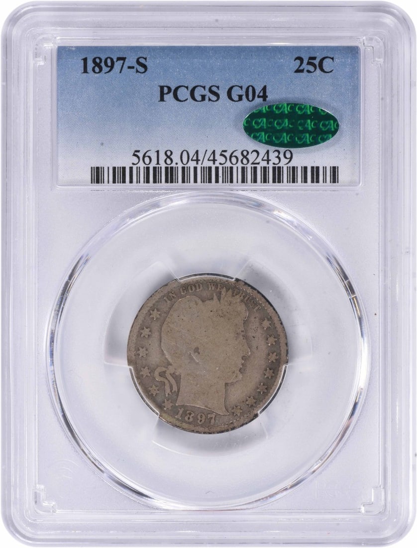 (CAC) 1897-S Barber Silver Quarter Centered Mint Mark G04 PCGS (1 of 1)