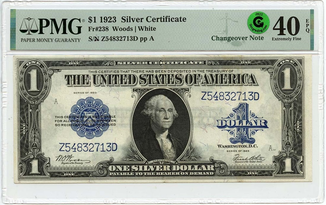 Green 1923 $1 Silver Certificate Changeover Pair Fr# 237/ 238 PMG EF40 EPQ GCC (1 of 1)