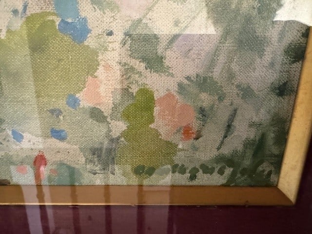 Art Anne Marie Joly Original Oil Painting Girl in Flower Garden Framed French - 3