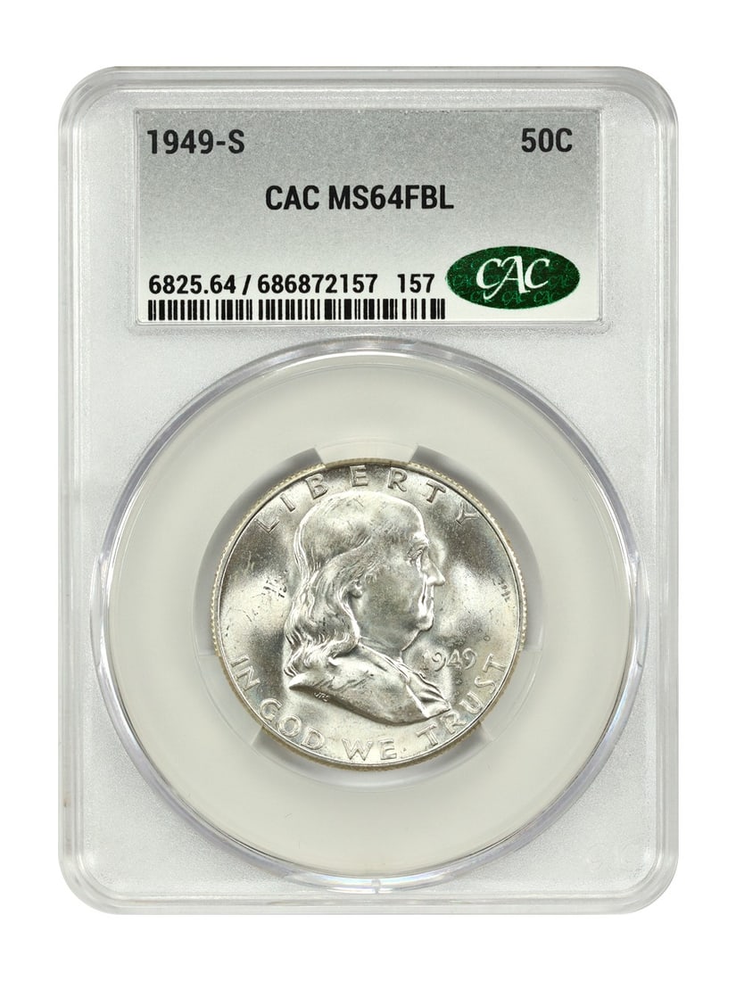 Popular Key Date - 1949-S 50C CACG MS64FBL - Franklin Half Dollar (1 of 4)