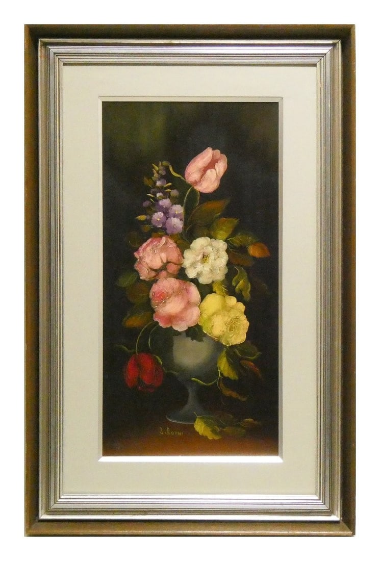 Framed R. Rosini La fleure Original Oil Painting Floral Still Life French Art (1 of 6)