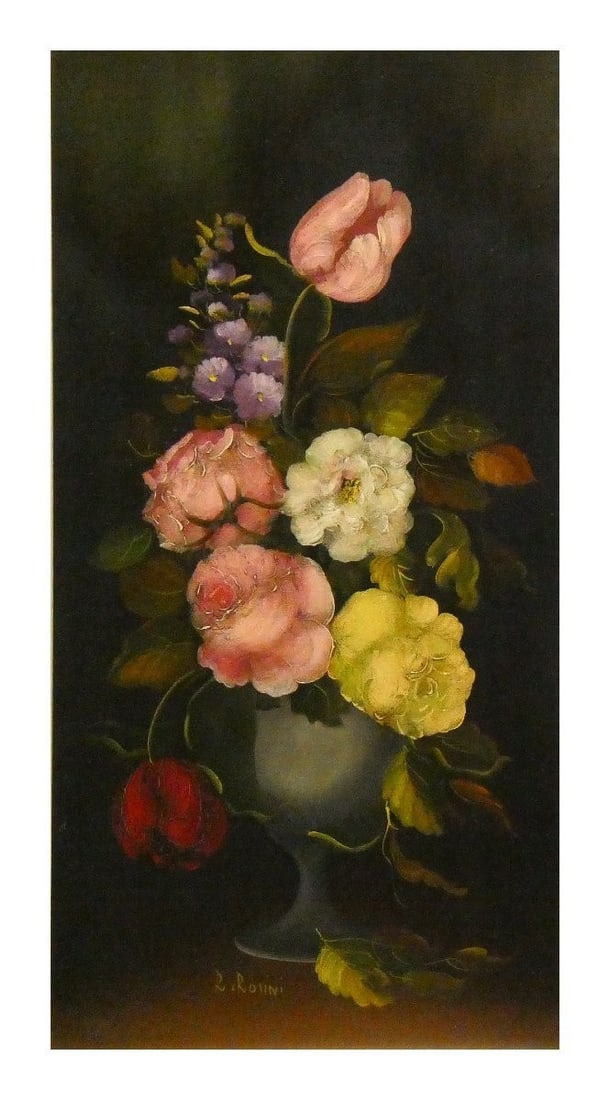 Framed R. Rosini La fleure Original Oil Painting Floral Still Life French Art - 2