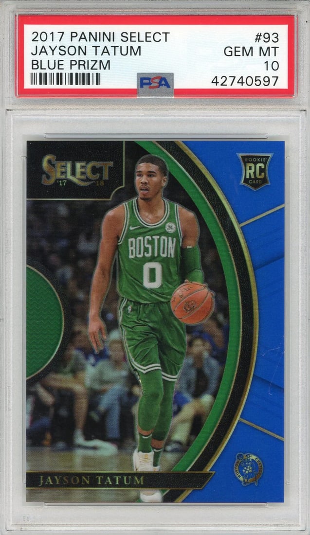 10) Jayson Tatum 2017 Panini Select Blue Prizm Rookie Card #93 (PSA (1 of 2)