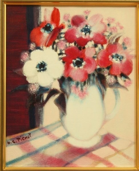1 blanche" Original Oil Painting on Canvas 27x22cm - Helene Pichot "4 rouges - 2