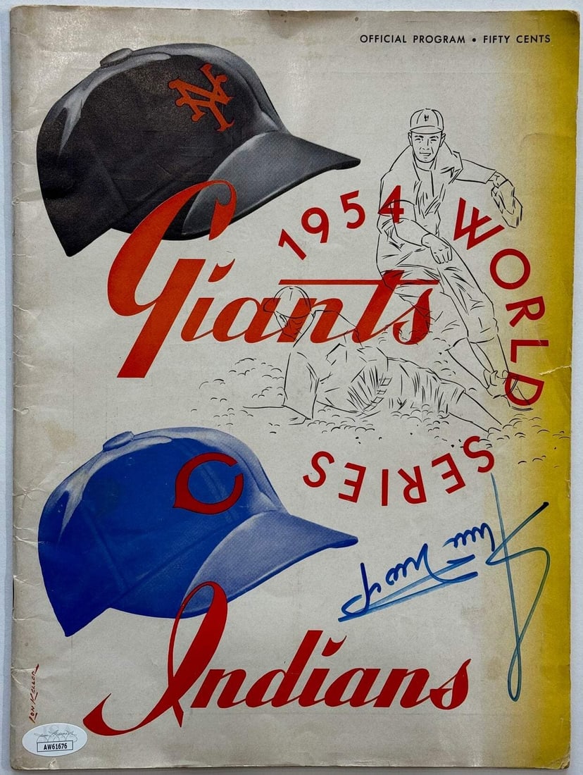 Indians Willie Mays Signed 1954 MLB World Series Program NY Giants vs Cleveland (1 of 10)