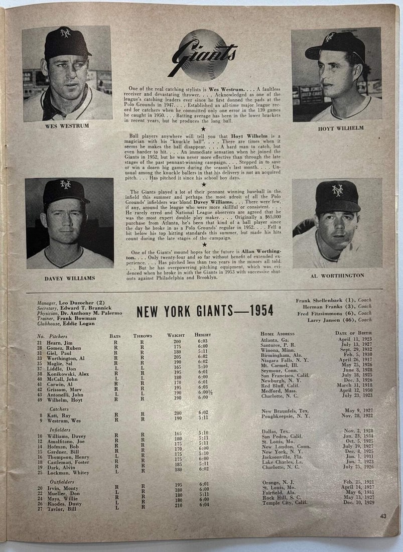Indians Willie Mays Signed 1954 MLB World Series Program NY Giants vs Cleveland - 5