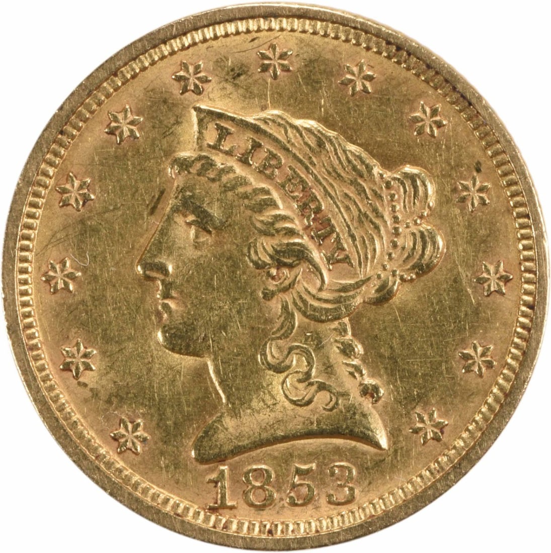 Uncertified 1853 $2.50 Gold Liberty Head AU Slider (1 of 2)