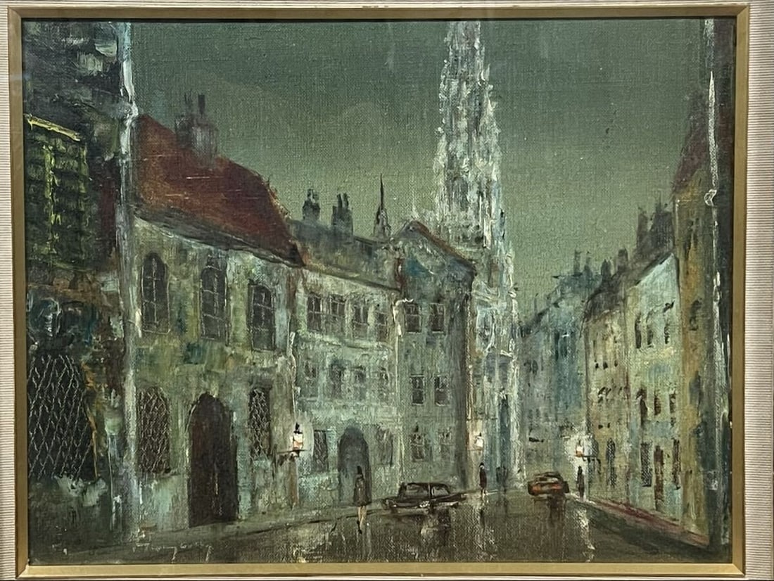 Framed Istvan Hunyadi Original Oil Painting F6 Hungary Night Church Cityscape - 2