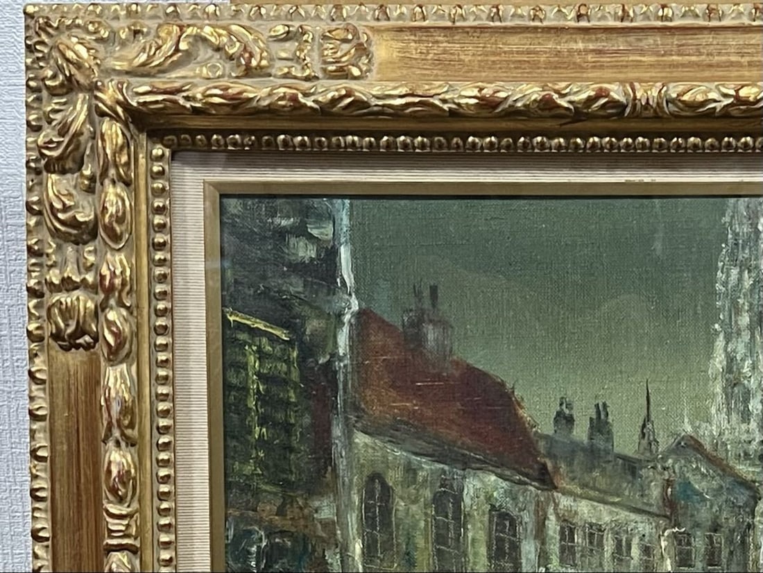 Framed Istvan Hunyadi Original Oil Painting F6 Hungary Night Church Cityscape - 3