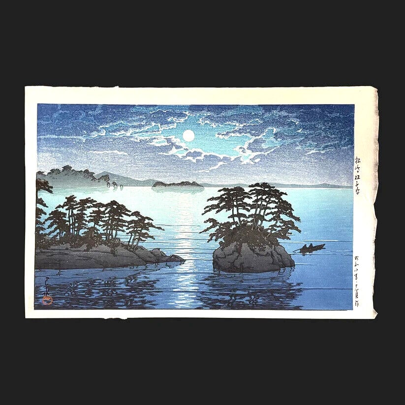 MatsushimaJapanese Woodblock Print - Kawase Hasui Moonrise at Futago Island: MatsushimaJapanese Woodblock Print - Kawase Hasui Moonrise at Futago Island This listing features MatsushimaJapanese Woodblock Print - Kawase Hasui Moonrise at Futago Island. Item specifics are provid