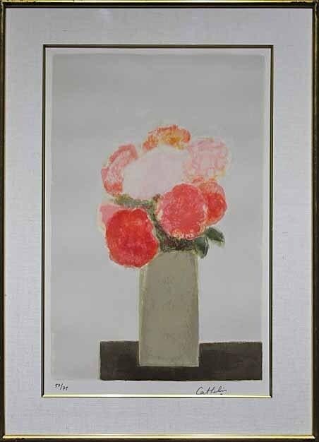 ED75 Bernard Cathelin "Pink and Violet Hydrangeas" Original Lithograph Signed (1 of 6)