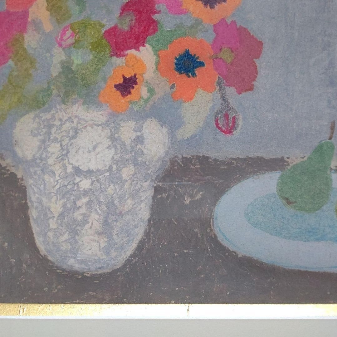 Signed British - Bernard Myers Original Oil Pastel Drawing - Flowers and Pears - 2