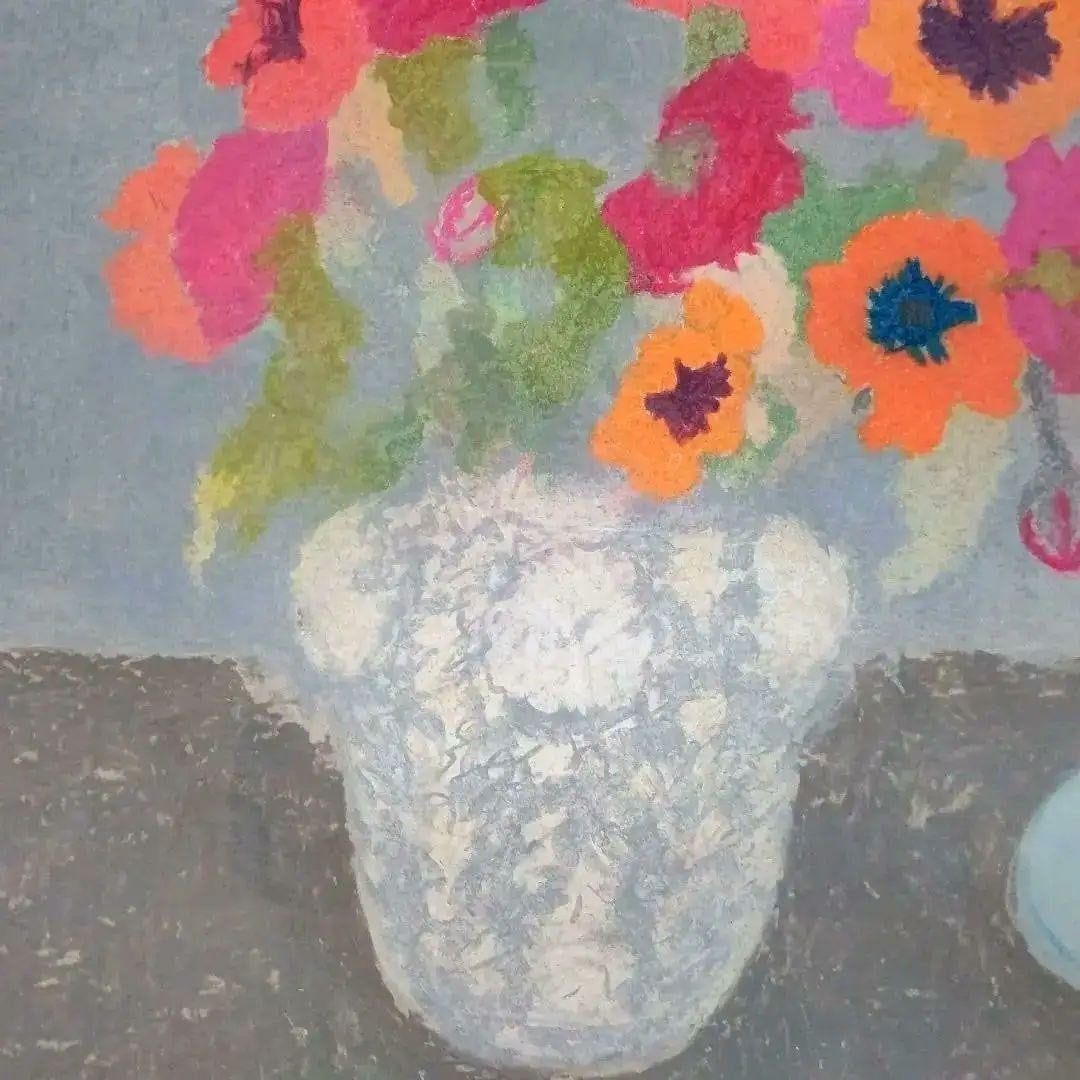 Signed British - Bernard Myers Original Oil Pastel Drawing - Flowers and Pears - 6