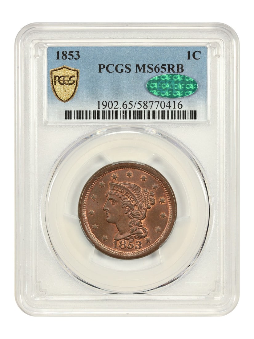 CAC Approved Large Cent! - 1853 1C PCGS/ CAC MS65RB - Braided Hair Cent: CAC Approved Large Cent! - 1853 1C PCGS/ CAC MS65RB - Braided Hair Cent This listing features CAC Approved Large Cent! - 1853 1C PCGS/ CAC MS65RB - Braided Hair Cent. Item specifics are provided