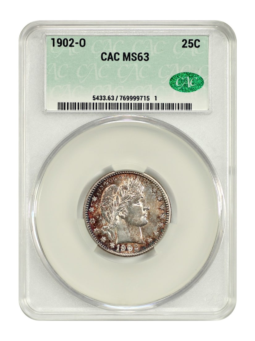 Barber Quarter - 1902-O 25C CACG MS63: Barber Quarter - 1902-O 25C CACG MS63 This listing features Barber Quarter - 1902-O 25C CACG MS63. Item specifics are provided below. Item Specifics: Certification: CACG Certification Number: