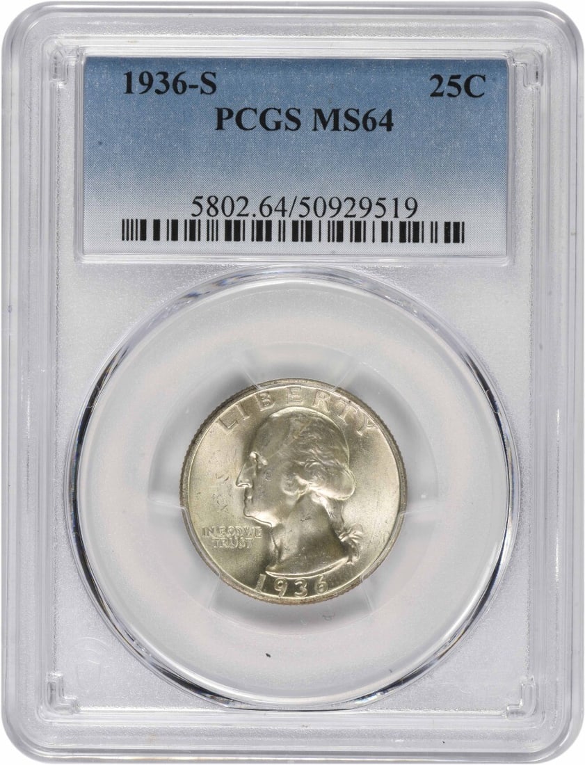 PCGS 1936-S Washington Silver Quarter MS64 (1 of 1)