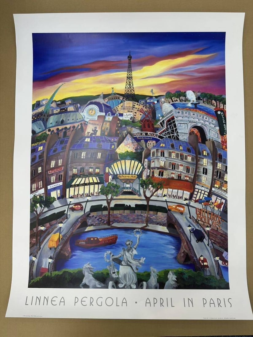 Size LINNEA PERGOLA Poster "APRIL IN PARIS" 1994 Art Print H.W. Rinehart Large (1 of 7)