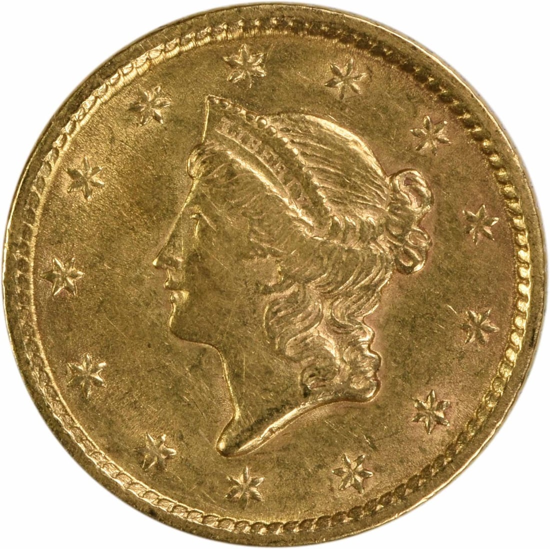Uncertified 1852 $1 Gold Type 1 AU Slider (1 of 2)