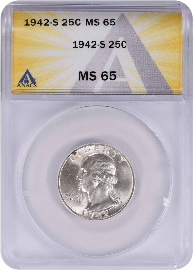 ANACS 1942-S Washington Silver Quarter MS65 (1 of 1)