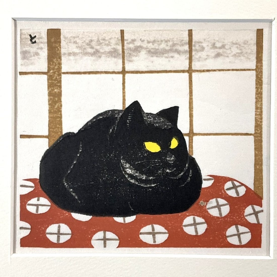 good Tomoo Inagaki Original woodblock print Cat Hand signed (1 of 7)
