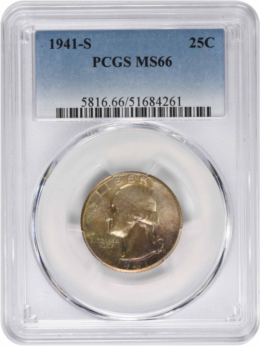 PCGS 1941-S Washington Silver Quarter MS66 Toned: PCGS 1941-S Washington Silver Quarter MS66 Toned This listing features PCGS 1941-S Washington Silver Quarter MS66 Toned. Item specifics are provided below. Item Specifics: Country Of Origin: United