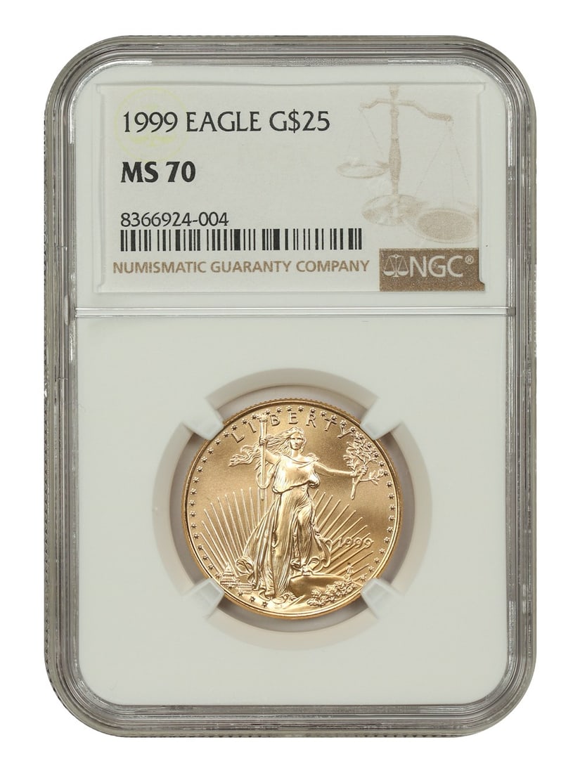 $25 Gold Eagles - 1999 $25 Gold Eagle NGC MS70: $25 Gold Eagles - 1999 $25 Gold Eagle NGC MS70 This listing features $25 Gold Eagles - 1999 $25 Gold Eagle NGC MS70. Item specifics are provided below. Item Specifics: Certification: NGC