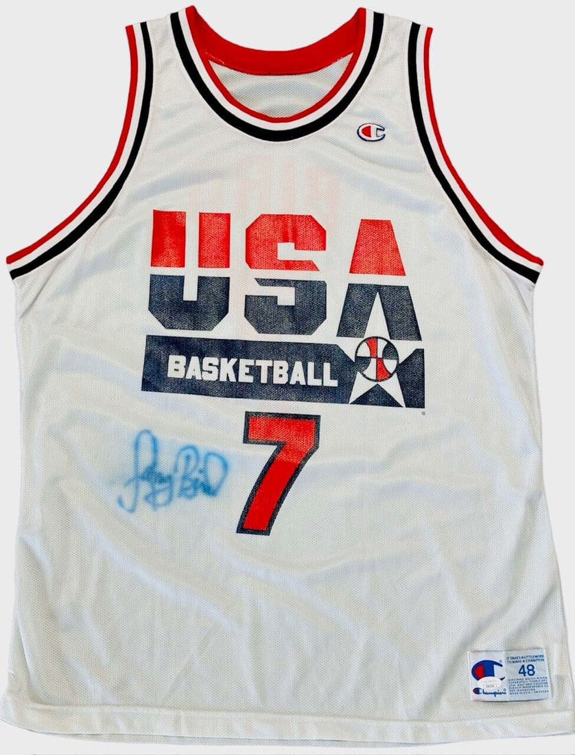 (JSA) Larry Bird Signed 1992 USA Basketball Dream Team Champion Jersey (1 of 4)