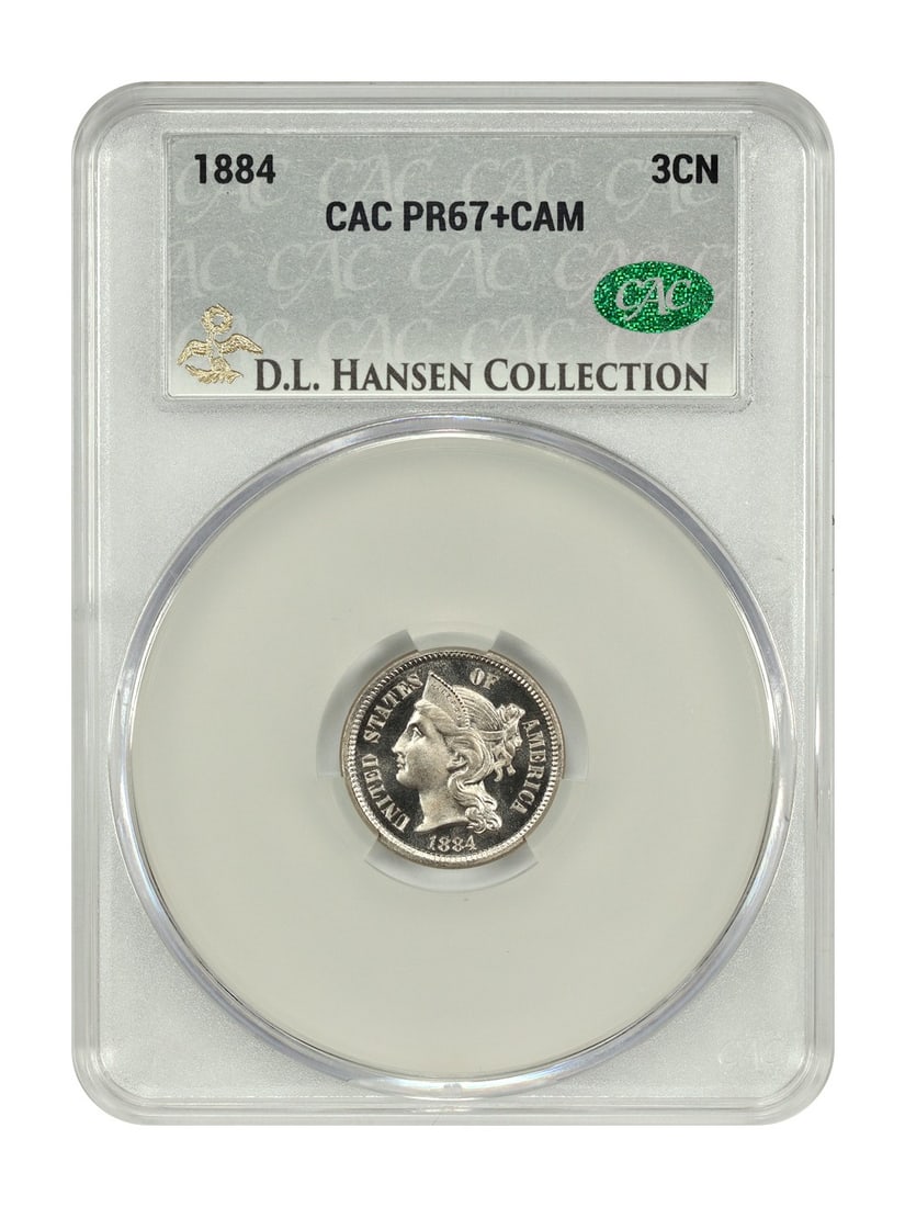 Three Cent Nickel - 1884 3CN CACG PR67+CAM ex: D.L. Hansen: Three Cent Nickel - 1884 3CN CACG PR67+CAM ex: D.L. Hansen This listing features Three Cent Nickel - 1884 3CN CACG PR67+CAM ex: D.L. Hansen. Item specifics are provided below. Item Specifics: