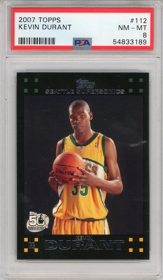 RC Kevin Durant 2007-08 Topps Black Border #112 PSA NM-MT 8: RC Kevin Durant 2007-08 Topps Black Border #112 PSA NM-MT 8 This listing features RC Kevin Durant 2007-08 Topps Black Border #112 PSA NM-MT 8. Item specifics are provided below. Item Specifics: