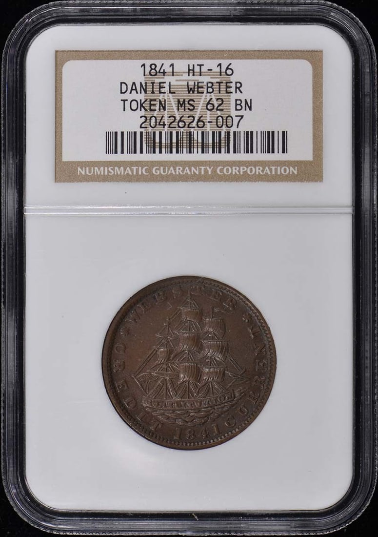 MS62BN 1841 Daniel Webster Token HT-16 Hard Times NGC: MS62BN 1841 Daniel Webster Token HT-16 Hard Times NGC This listing features MS62BN 1841 Daniel Webster Token HT-16 Hard Times NGC. Item specifics are provided below. Item Specifics: Circulated/Uncircu