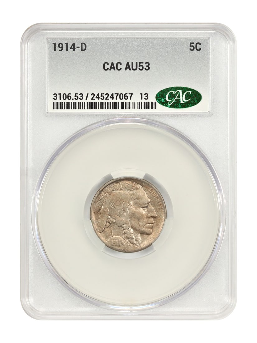 Buffalo Nickel - 1914-D 5C CACG AU53: Buffalo Nickel - 1914-D 5C CACG AU53 This listing features Buffalo Nickel - 1914-D 5C CACG AU53. Item specifics are provided below. Item Specifics: Certification: CACG Certification Number: