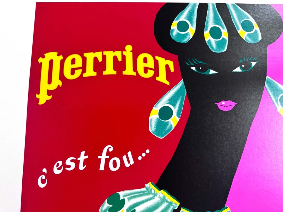 Poster Villemot Perrier Femme Noir Necklace 1977 Original French - 3