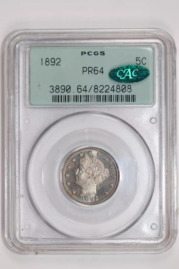 PQ 1892 PROOF LIBERTY V NICKEL PCGS PR64 CAC OGH VERY: PQ 1892 PROOF LIBERTY V NICKEL PCGS PR64 CAC OGH VERY This listing features PQ 1892 PROOF LIBERTY V NICKEL PCGS PR64 CAC OGH VERY. Item specifics are provided below. Item Specifics: Country Of