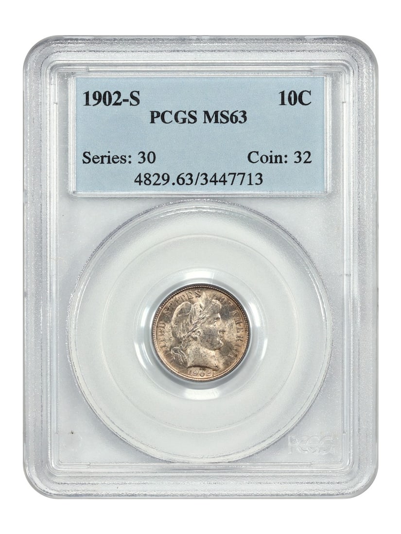 Barber Dime - 1902-S 10C PCGS MS63: Barber Dime - 1902-S 10C PCGS MS63 This listing features Barber Dime - 1902-S 10C PCGS MS63. Item specifics are provided below. Item Specifics: Certification: PCGS Certification Number: 03447713