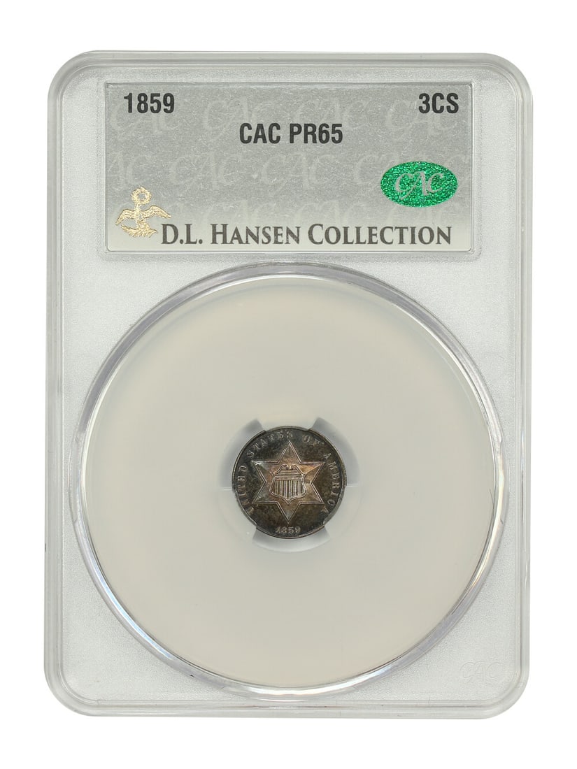 Three Cent Silver - 1859 3CS CACG PR65 ex: D.L. Hansen: Three Cent Silver - 1859 3CS CACG PR65 ex: D.L. Hansen This listing features Three Cent Silver - 1859 3CS CACG PR65 ex: D.L. Hansen. Item specifics are provided below. Item Specifics: Certification:
